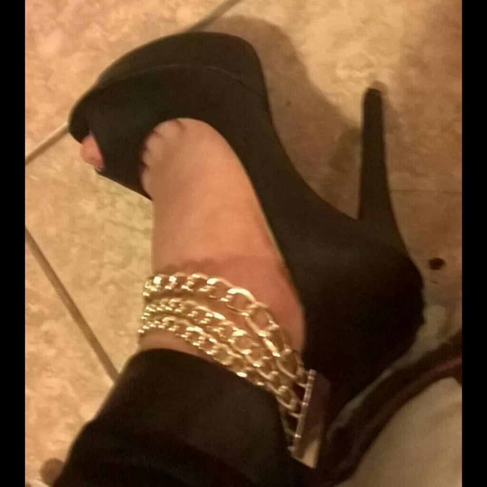 Black gold chain stiletto heels